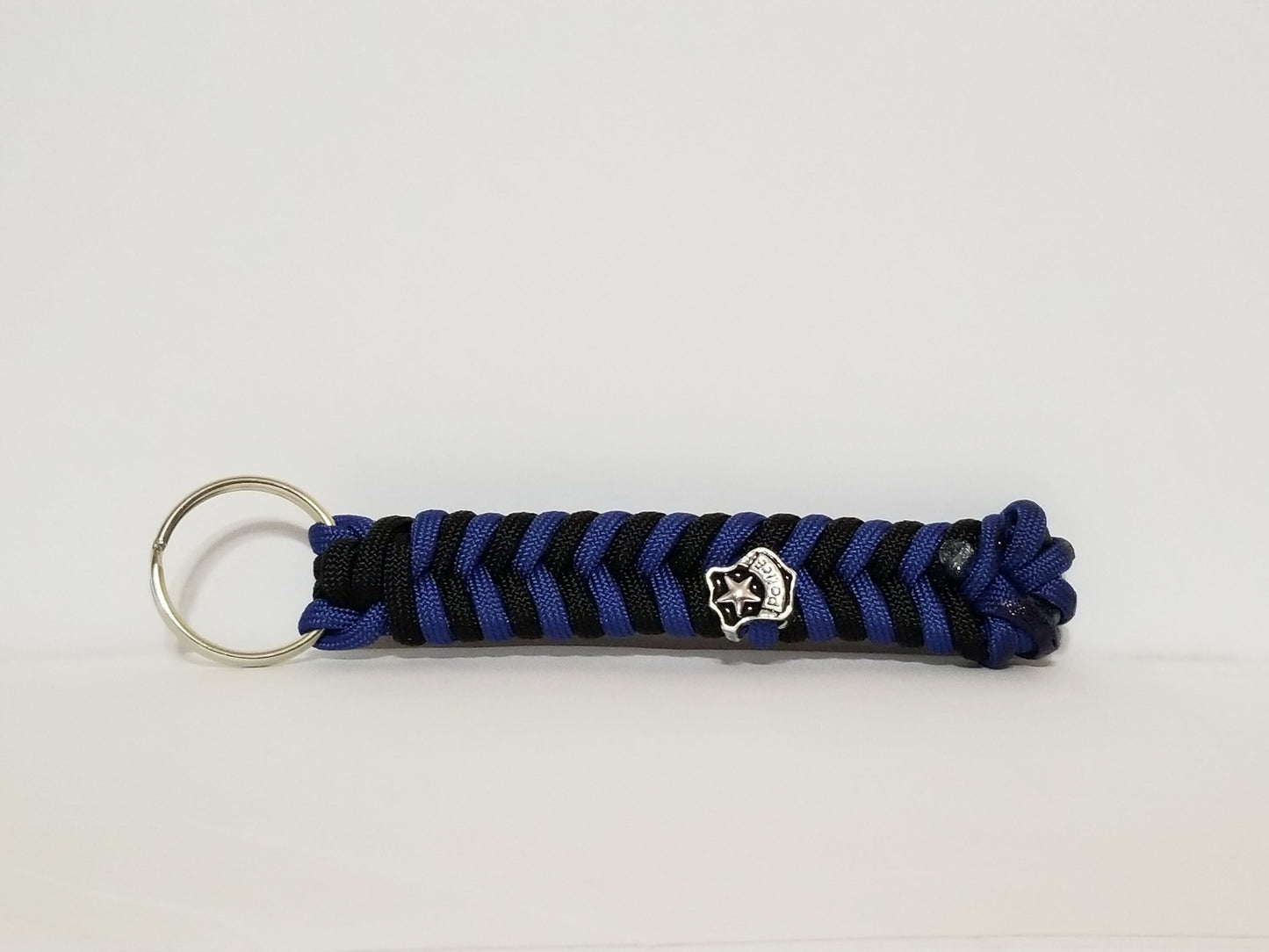 Thin Blue Line with Badge Charm Paracord Keychain