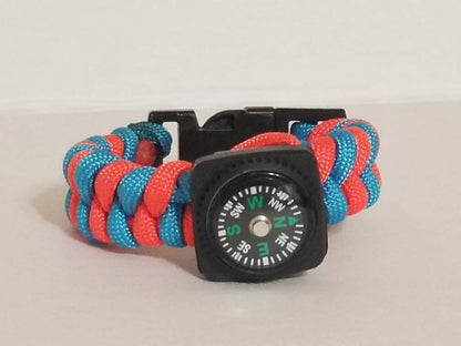 Neon Blue/Neon Orange Fishtail Paracord w/Compass Charm