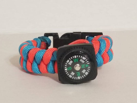 Neon Blue/Neon Orange Fishtail Paracord w/Compass Charm