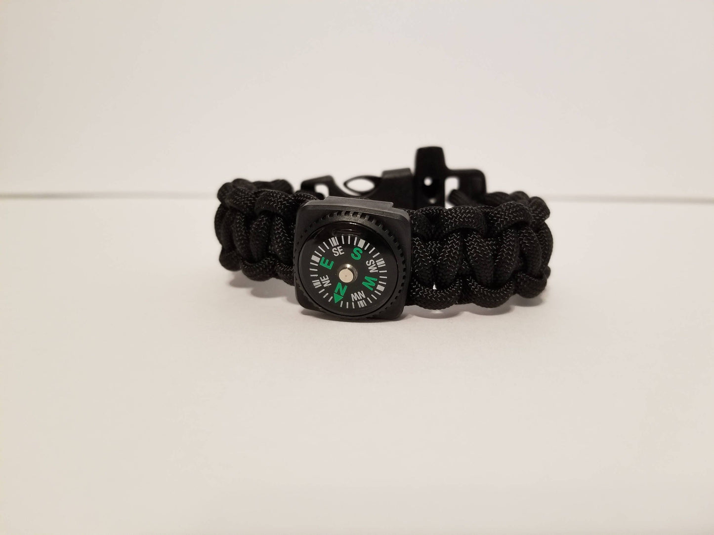Ultimate Black Paracord Bracelet with Working Compass and Whistle Clasp