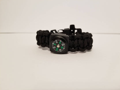 Ultimate Black Paracord Bracelet with Working Compass and Whistle Clasp