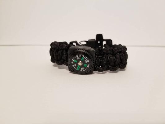 Ultimate Black Paracord Bracelet with Working Compass and Whistle Clasp