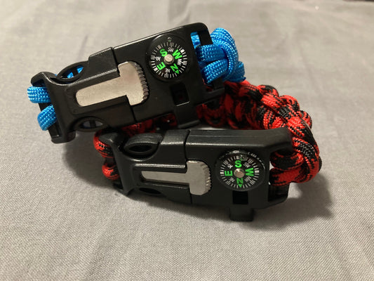 Single Color Paracord with Clasp w/whistle, fire starter, compass.
