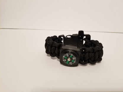 Ultimate Black Paracord Bracelet with Working Compass and Whistle Clasp